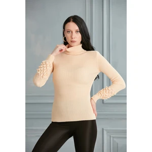 Kadın Yavruağzı Kol Detaylı Triko Kazak