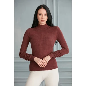 Kadın Vişne Çürüğü Kol Detaylı Trikokazak