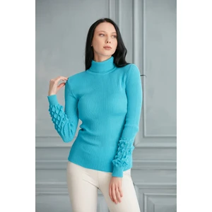 Kadın Mavi Balıkçı Yaka Triko Kazak