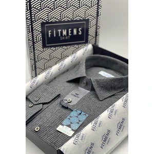 Erkek Klasik Uzun Kol Kışlık Ekoseli Oduncu Yaka Altı Düğmeli Pamuklu Hediye Kutulu Gömlek M542 - Gri