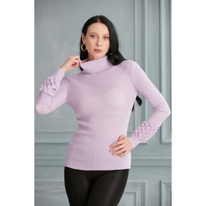 Kadın Lila Kol Detaylı Balıkçı Yaka Triko Kazak