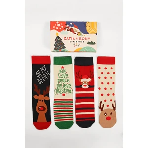 Katia & Bony  4'lü Paket New Year Box Unisex Art Soket Çorap Desenli