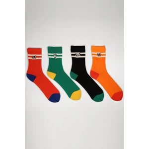 Katia & Bony Unisex Hayvan Desenli Soket Çorap 4'lü Paket %82 Pamuk Siyah/Yeşil/Kırmızı/Turuncu