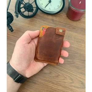 El Yapımı Deri 2 Bölmeli Çıtçıtlı Minimal Kartlık Cüzdan