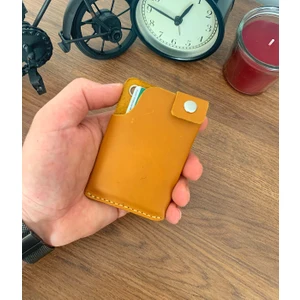 El Yapımı Deri 2 Bölmeli Çıtçıtlı Minimal Kartlık Cüzdan