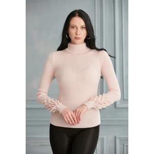 Kadın Pudra Kol Detaylı Balıkçı Yaka Triko Kazak