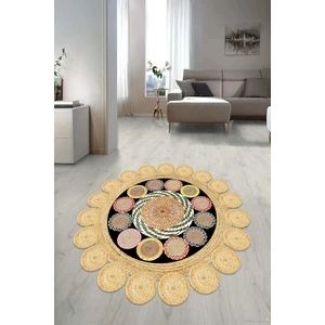 Napoli Home Dijital Baskılı Kaymaz Taban Yıkanabilir Yuvarlak Lazer Kesim Salon Halısı Paspas NLZR-HT-1606