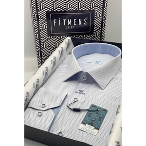 Erkek Klasik Uzun Kol Desenli Hediye Kutulu Gömlek - Beyaz Açık Mavi