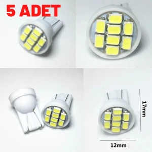 T10 LED Dipsiz ( 5 Adet) W5W 8 Ledli Beyaz Park Tavan Plaka Ampulü Uyumlu T10 8 Ledli