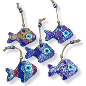 El Üretimi Ev Oda Dekorasyon Süsü Hediyelik El Emeği Balık Figürlü Nazar Boncuğu 14CM.