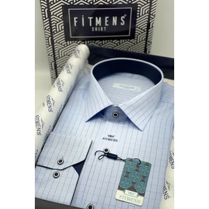 Erkek Klasik Uzun Kol Kare Çizgili Hediye Kutulu Gömlek - Mavi