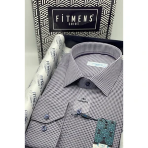 Erkek Klasik Uzun Kol Kare Armür Desenli Hediye Kutulu Gömlek - Mor