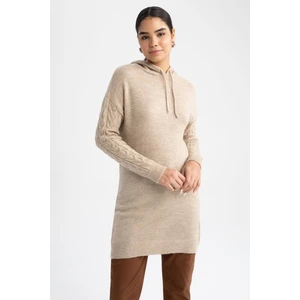 Regular Fit Kapüşonlu Uzun Kollu Örgü Desenli Triko Tunik W0610AZ22WN