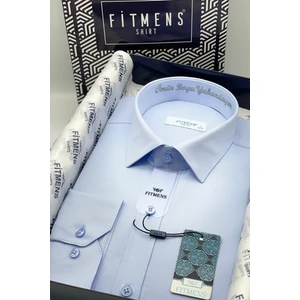 Erkek Slim Fit Uzun Kol Ömür Boyu Yakandayım Nakışlı Hediye Kutulu Gömlek - Mavi