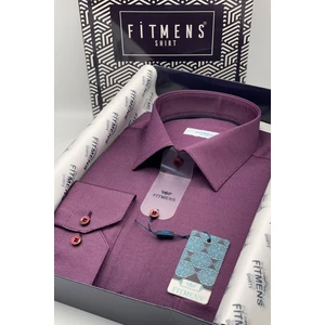 Erkek Klasik Uzun Kol Oxford Hediye Kutulu Gömlek - Mürdüm