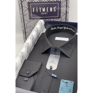 Erkek Slim Fit Uzun Kol Ömür Boyu Yakandayım Nakışlı Hediye Kutulu Gömlek - Siyah
