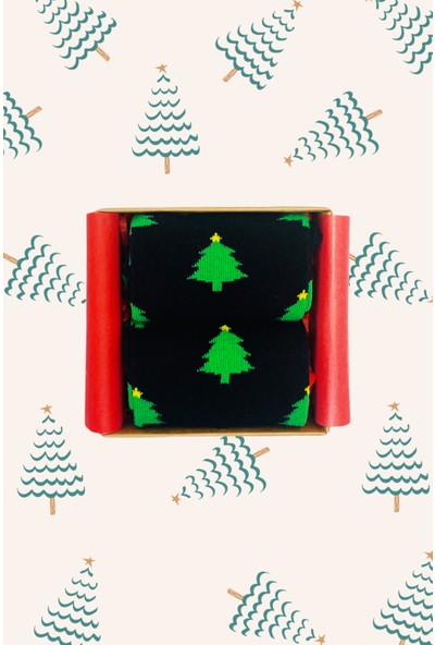 17 Gift Box 2'li Yılbaşı Hediyesi Kutlu Çorap Yeni Yıl Çam Ağacı Desenli