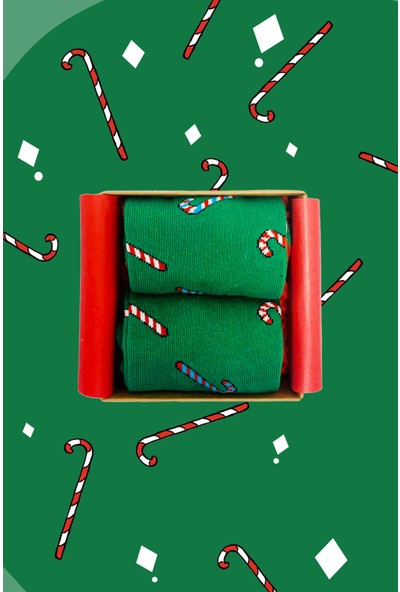 17 Gift Box 2'li Yılbaşı Hediyesi Kutulu Çorap Yeni Yıl Baston Şeker Teması Desenli