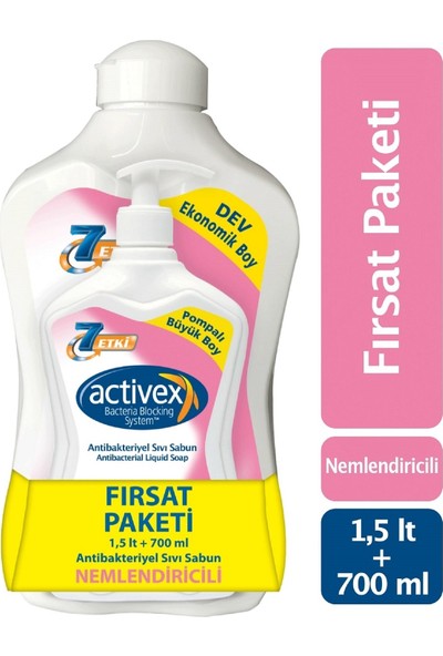 Actıvex Antibakteriyel Sıvı Sabun Nemlendiricili 1.5 Lt & 700 ml Fırsat Paketi