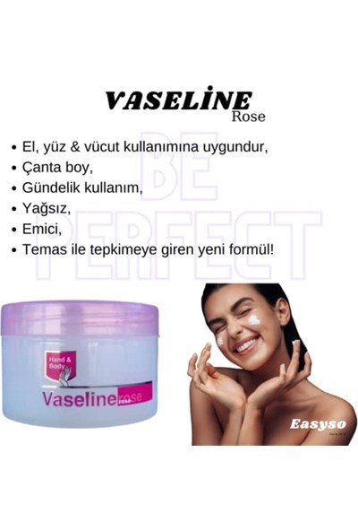 Easyso Tüm Ciltler Vaseline Vanilin & Güllü & Pembe Nemlendirici Besleyici (3 x 100 Ml)