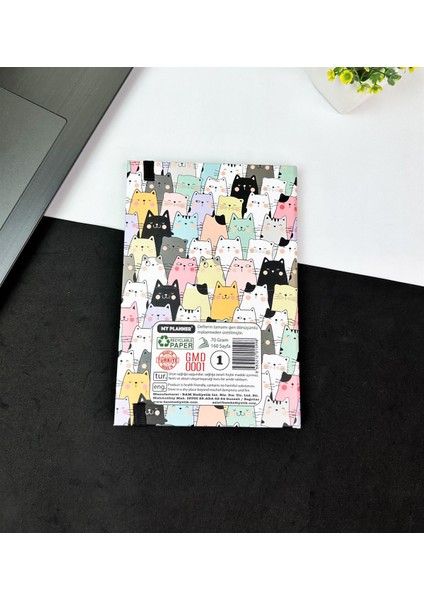 Sevimli Kedi Tasarımlı Lastikli Defter