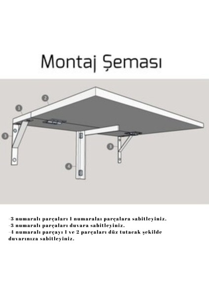 Duvara Monte Masa Çalışma Yemek Masası 60*90 cm Duvardan Açılan Montaj Monteli Masa Balkon Masası/ BEYAZ