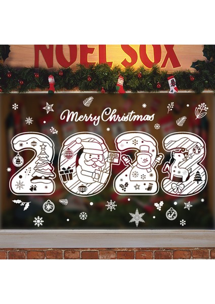 Yılbaşı Sticker 2023 Mutlu Noel Kar Tanesi Sticker Cam Pencere Yılbaşı Süsleri (Yurt Dışından)