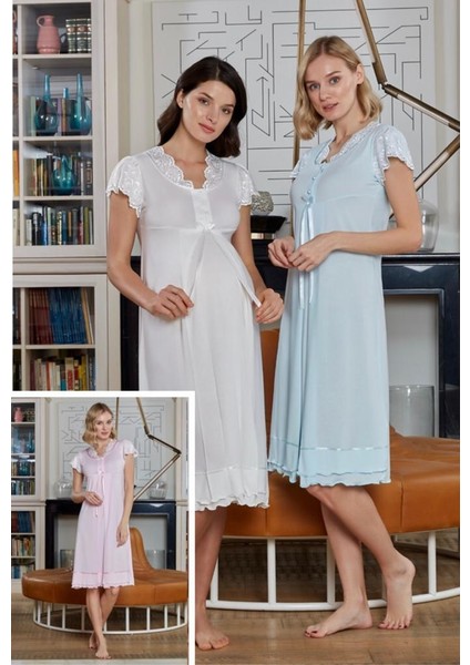 4712 Hamile Lohusa Yakma Dantelli Hamile Geceliği modelleri