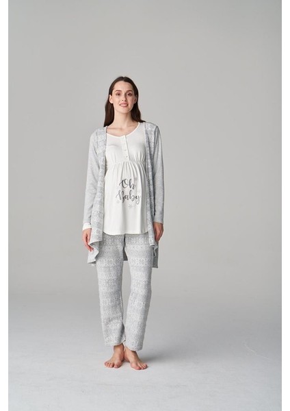Pijama 4657 Gri 3lü Hamile Lohusa Pijama Sabahlık Tk fiyatları