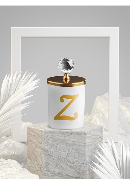 Z Harfli Kokulu Beyaz Bardak Mum Gold Kristal Tepelikli