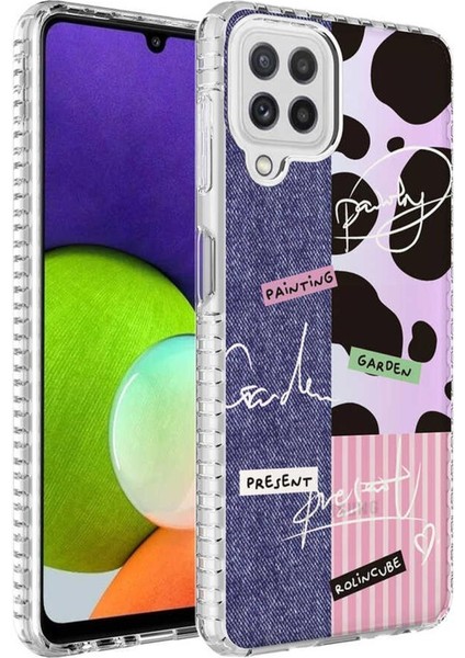 Galaxy M22 Kılıf Airbag Kenarlı Renkli Desenli Elegans Silikon