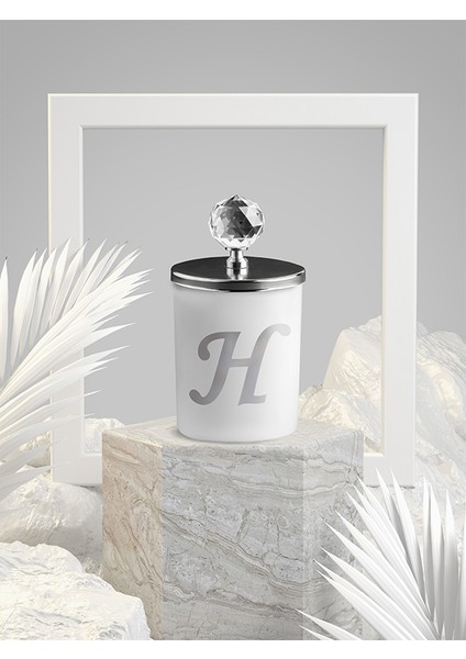 H Harfli Kokulu Bardak Mum Gümüş Kristal Tepelikli