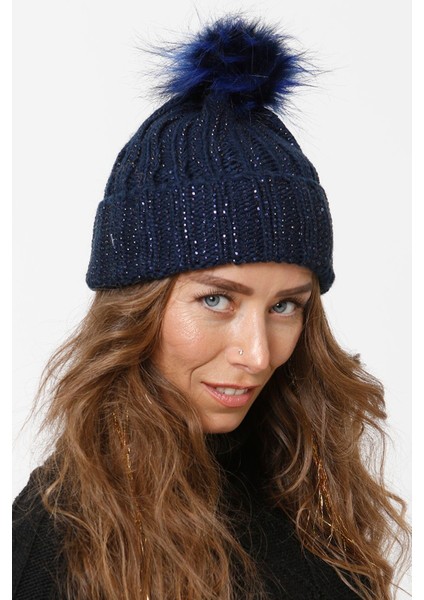 Taşlı Katlamalı Örgülü Bere Ponponlu Kadın Kışlık Renkli Örgü Şapka fiyatları