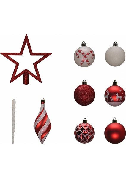 New Year Yeni Yıl Fun Red Yıldız Başlıklı 19 Parça Ağaç Süsü Seti