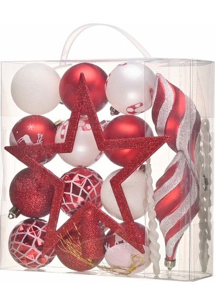 New Year Yeni Yıl Fun Red Yıldız Başlıklı 19 Parça Ağaç Süsü Seti