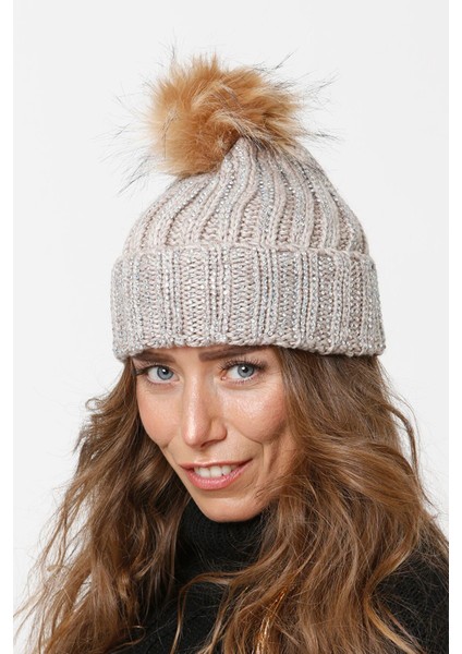 Taşlı Katlamalı Örgülü Bere Ponponlu Kadın Kışlık Renkli Örgü Şapka fiyatları