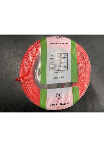 1,5 mm Nya Tek Damar Elektrik Tesisat Kablosu Tam Bakır Kırmızı (100 Metre) modelleri