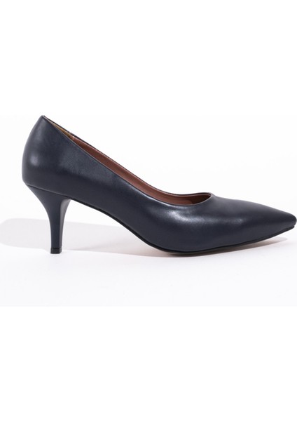 Lacivert Kısa Topuklu Stiletto Ayakkabı - Candy