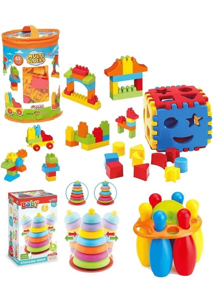 Toystore Bultak Bowling Sallanan Halkalar 62 Parça LEGO Blok Eğitici Zeka Geliştirici Set Eğitici S