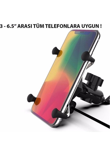 Şarjlı Telefon Tutucu Motosiklet USB Çıkışlı Ayna Bağlantılı