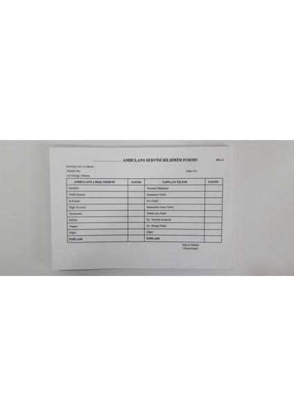 Ambulans Servisi Bildirim Formu