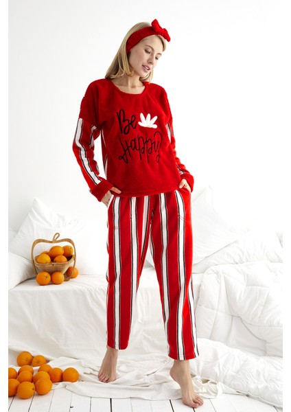 Kışlık Polar Yılbaşı Kadın Pijama Takımı- Saç Bandı Hediyeli