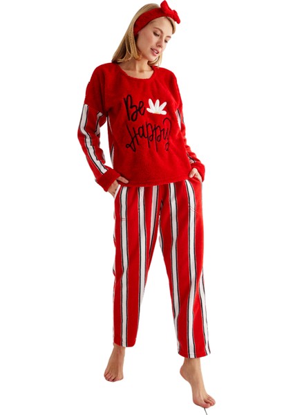 Kışlık Polar Yılbaşı Kadın Pijama Takımı- Saç Bandı Hediyeli indirimleri