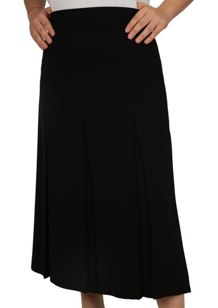 Kadın Büyük Beden Krep Kloş Etek 80 cm Uzunlukta Fişekli Astarlı Siyah