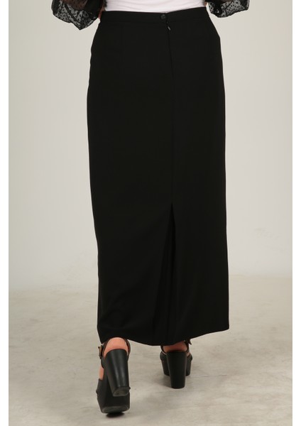 Tesettür Büyük Beden Battal Kapalı Yırtmaç Astarlı Krep Anne Eteği