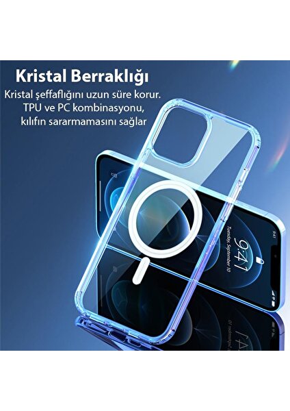 Polham iPhone 12 - 12 Pro 6.1 Magsafe Manyetik Şeffaf Silikon Kılıf, Darbe Emici, Sararmaz Tpu+Pc