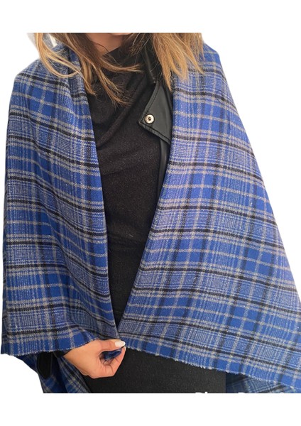 Kadın Mavi Ekoseli Şal