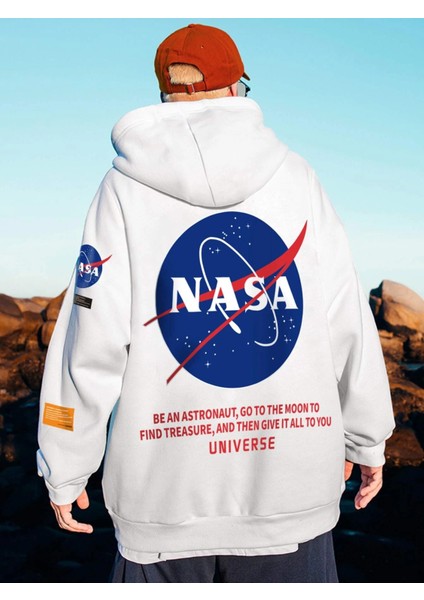 Erkek Nasa Logo Baskılı Oversize Sweatshirt