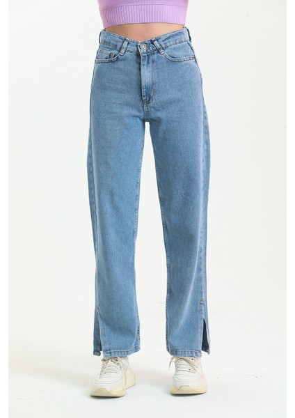 Açık Mavi Taş Yıkama Bol Paça Yırtık Wide Leg Jean Kot Pantolon modelleri