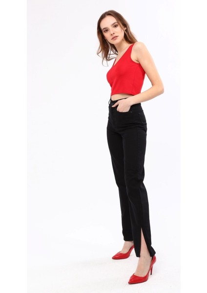 Siyah Bol Paça Yırtık Wide Leg Jean Kot Pantolon fiyatları